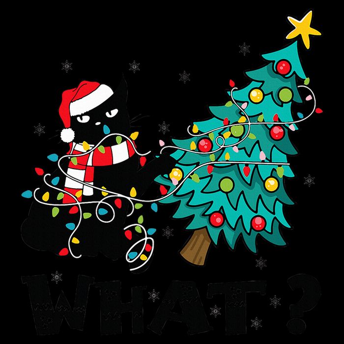 WHAT Funny Black Cat Santa Pushing Christmas Tree Cat Lover Flexfit Unipanel Trucker Cap