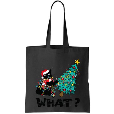 WHAT Funny Black Cat Santa Pushing Christmas Tree Cat Lover Bag