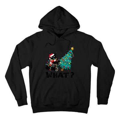 WHAT Funny Black Cat Santa Pushing Christmas Tree Cat Lover Tall Hoodie
