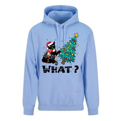 WHAT Funny Black Cat Santa Pushing Christmas Tree Cat Lover Unisex Surf Hoodie