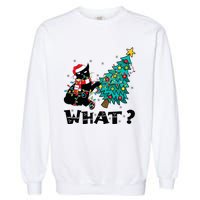 WHAT Funny Black Cat Santa Pushing Christmas Tree Cat Lover Garment-Dyed Sweatshirt