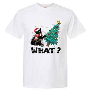 WHAT Funny Black Cat Santa Pushing Christmas Tree Cat Lover Garment-Dyed Heavyweight T-Shirt