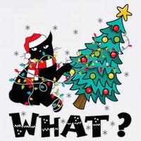 WHAT Funny Black Cat Santa Pushing Christmas Tree Cat Lover Sustainable Bucket Hat