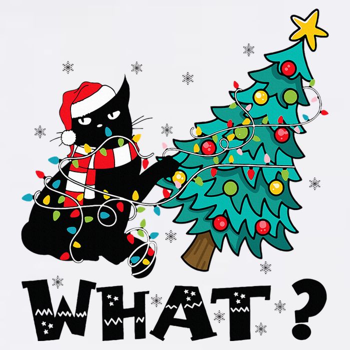 WHAT Funny Black Cat Santa Pushing Christmas Tree Cat Lover Sustainable Bucket Hat