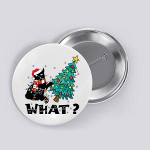 WHAT Funny Black Cat Santa Pushing Christmas Tree Cat Lover Button