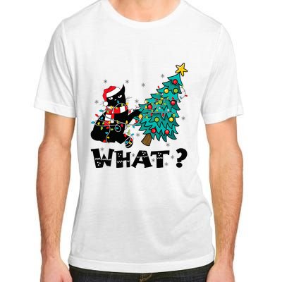 WHAT Funny Black Cat Santa Pushing Christmas Tree Cat Lover Adult ChromaSoft Performance T-Shirt