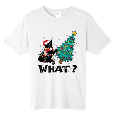 WHAT Funny Black Cat Santa Pushing Christmas Tree Cat Lover Tall Fusion ChromaSoft Performance T-Shirt