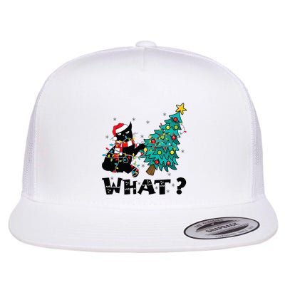 WHAT Funny Black Cat Santa Pushing Christmas Tree Cat Lover Flatbill Hat