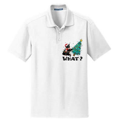 WHAT Funny Black Cat Santa Pushing Christmas Tree Cat Lover Dry Zone Grid Polo