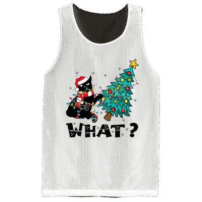 WHAT Funny Black Cat Santa Pushing Christmas Tree Cat Lover Mesh Reversible Basketball Jersey Tank