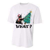 WHAT Funny Black Cat Santa Pushing Christmas Tree Cat Lover Performance Sprint T-Shirt