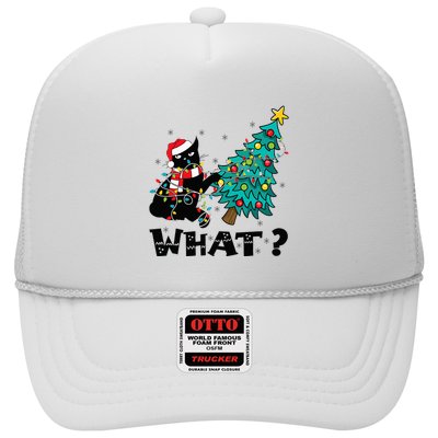 WHAT Funny Black Cat Santa Pushing Christmas Tree Cat Lover Trucker Hat