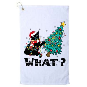 WHAT Funny Black Cat Santa Pushing Christmas Tree Cat Lover Platinum Collection Golf Towel