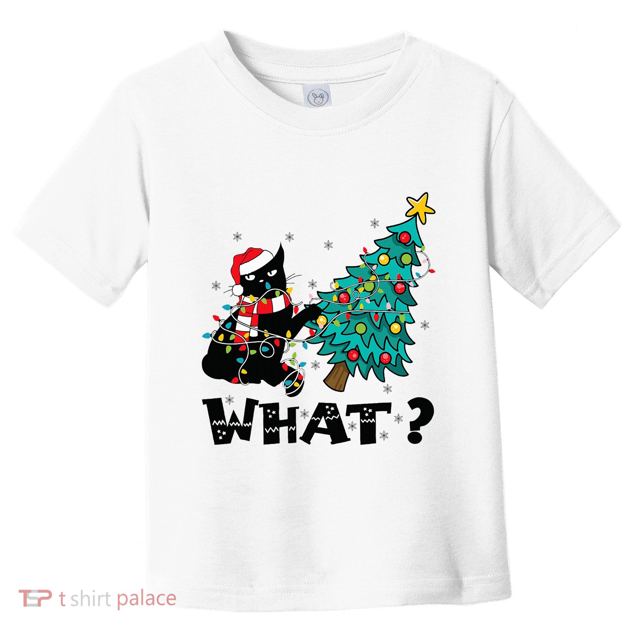 WHAT Funny Black Cat Santa Pushing Christmas Tree Cat Lover Toddler T-Shirt