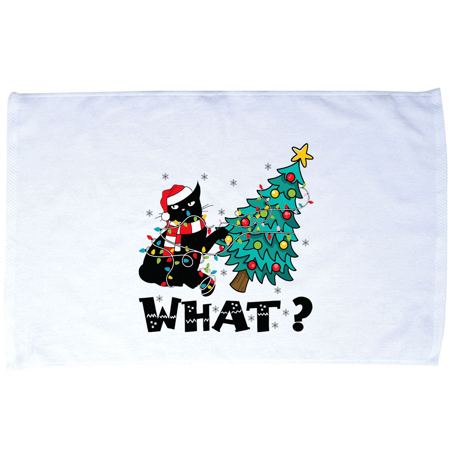 WHAT Funny Black Cat Santa Pushing Christmas Tree Cat Lover Microfiber Hand Towel