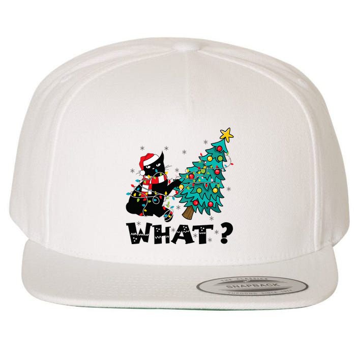 WHAT Funny Black Cat Santa Pushing Christmas Tree Cat Lover Wool Snapback Cap