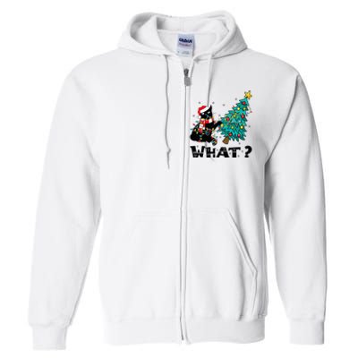 WHAT Funny Black Cat Santa Pushing Christmas Tree Cat Lover Full Zip Hoodie