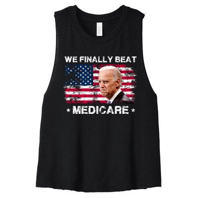 We Finally Beat Medicare Funny Anti Biden Women's Racerback Cropped Tank