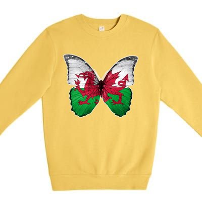 Wales Flag Butterfly Pride Wales Funny Gift Love Wales Souvenir Meaningful Gift Premium Crewneck Sweatshirt