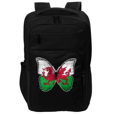 Wales Flag Butterfly Pride Wales Funny Gift Love Wales Souvenir Meaningful Gift Impact Tech Backpack