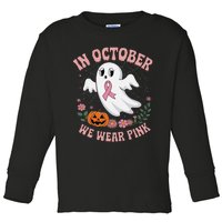 Women Floral Boo Spiderweb We Wear Pin.K Ghost Breast Cancer Toddler Long Sleeve Shirt