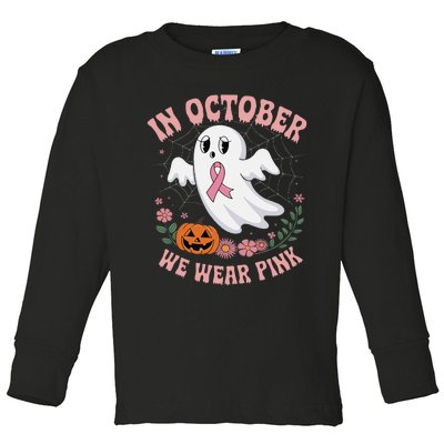 Women Floral Boo Spiderweb We Wear Pin.K Ghost Breast Cancer Toddler Long Sleeve Shirt