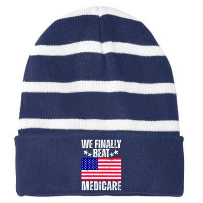 We Finally Beat Medicare Funny Politics 2024 Election Striped Beanie with Solid Band