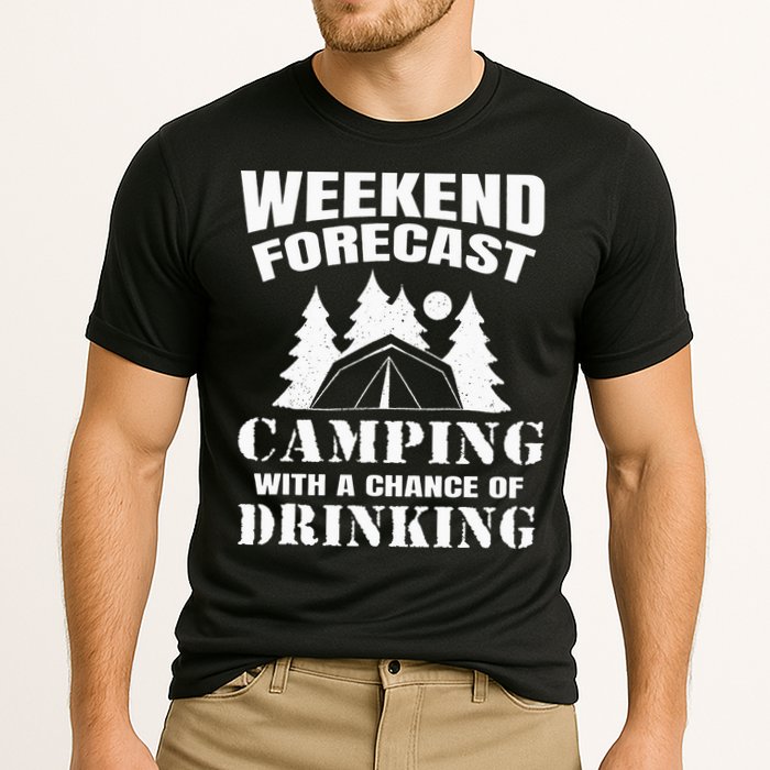 Weekend Forecast Camping With A Chance Of Drinking Themed Cooling Performance Crew T-Shirt
