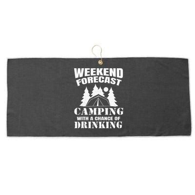 Weekend Forecast Camping With A Chance Of Drinking Themed Large Microfiber Waffle Golf Towel