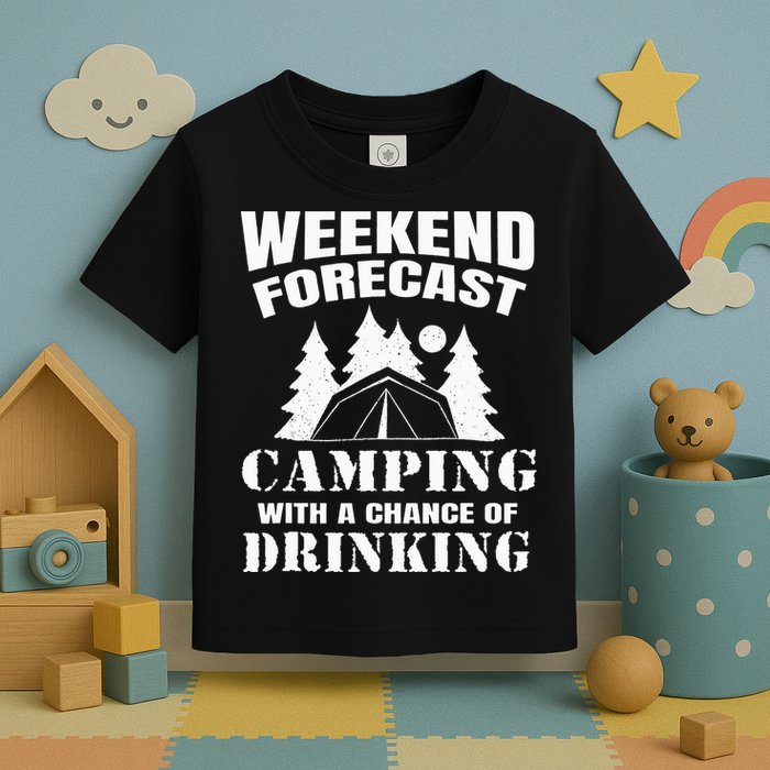 Weekend Forecast Camping With A Chance Of Drinking Themed Toddler T-Shirt