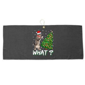 What Funny Cat Pushing Christmas Tree Over Cat Xmas Gift Large Microfiber Waffle Golf Towel