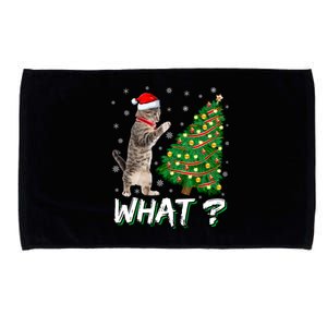 What Funny Cat Pushing Christmas Tree Over Cat Xmas Gift Microfiber Hand Towel