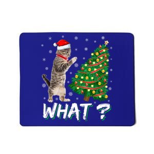 What Funny Cat Pushing Christmas Tree Over Cat Xmas Gift Mousepad