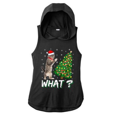 What Funny Cat Pushing Christmas Tree Over Cat Xmas Gift Ladies PosiCharge Tri-Blend Wicking Draft Hoodie Tank