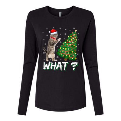 What Funny Cat Pushing Christmas Tree Over Cat Xmas Gift Womens Cotton Relaxed Long Sleeve T-Shirt