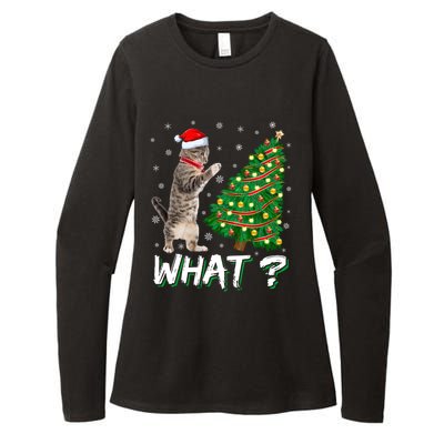 What Funny Cat Pushing Christmas Tree Over Cat Xmas Gift Womens CVC Long Sleeve Shirt