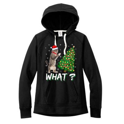 What Funny Cat Pushing Christmas Tree Over Cat Xmas Gift Women's Fleece Hoodie