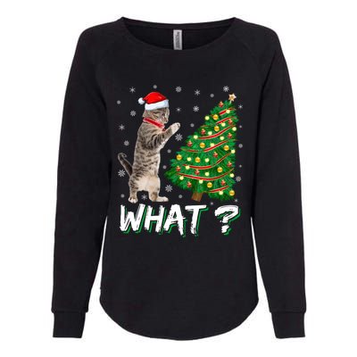 What Funny Cat Pushing Christmas Tree Over Cat Xmas Gift Womens California Wash Sweatshirt