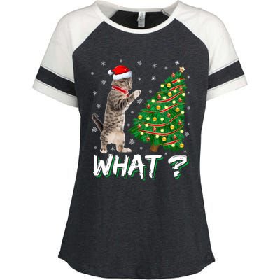 What Funny Cat Pushing Christmas Tree Over Cat Xmas Gift Enza Ladies Jersey Colorblock Tee