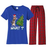 What Funny Cat Pushing Christmas Tree Over Cat Xmas Gift Women's Flannel Pajama Set