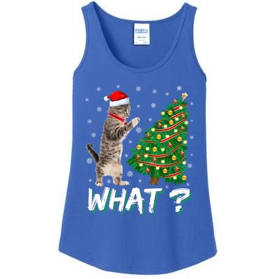 What Funny Cat Pushing Christmas Tree Over Cat Xmas Gift Ladies Essential Tank