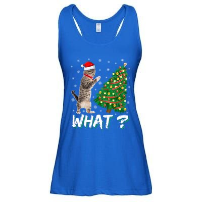 What Funny Cat Pushing Christmas Tree Over Cat Xmas Gift Ladies Essential Flowy Tank