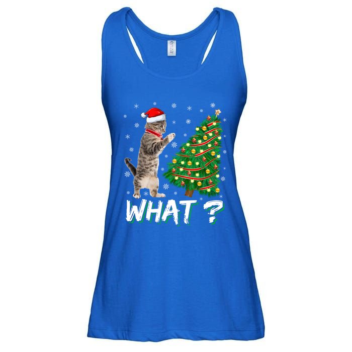 What Funny Cat Pushing Christmas Tree Over Cat Xmas Gift Ladies Essential Flowy Tank