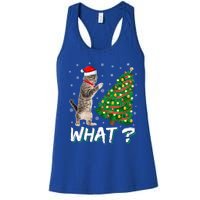 What Funny Cat Pushing Christmas Tree Over Cat Xmas Gift Women's Racerback Tank