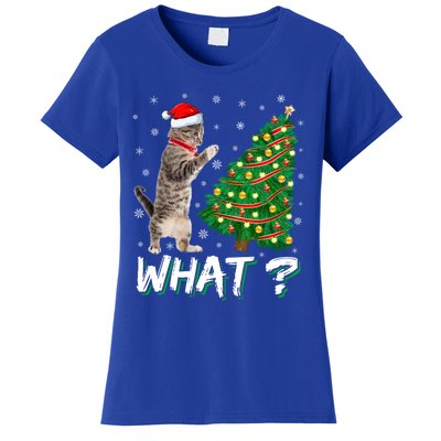 What Funny Cat Pushing Christmas Tree Over Cat Xmas Gift Women's T-Shirt