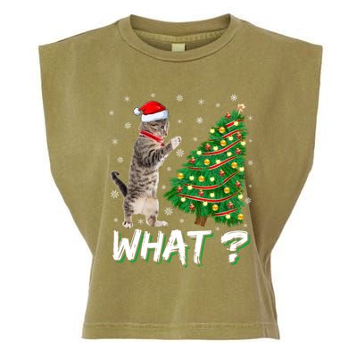 What Funny Cat Pushing Christmas Tree Over Cat Xmas Gift Garment-Dyed Women's Muscle Tee