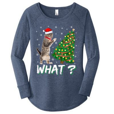 What Funny Cat Pushing Christmas Tree Over Cat Xmas Gift Women's Perfect Tri Tunic Long Sleeve Shirt