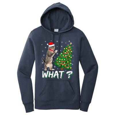 What Funny Cat Pushing Christmas Tree Over Cat Xmas Gift Women's Pullover Hoodie