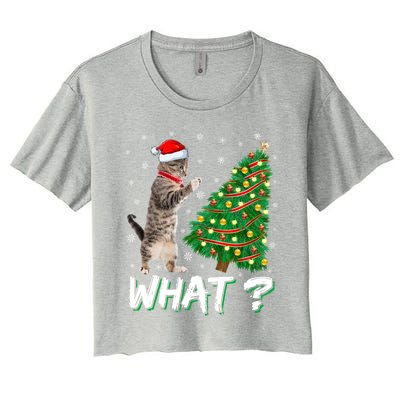 What Funny Cat Pushing Christmas Tree Over Cat Xmas Gift Women's Crop Top Tee