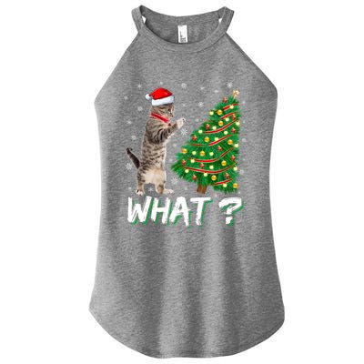 What Funny Cat Pushing Christmas Tree Over Cat Xmas Gift Women's Perfect Tri Rocker Tank